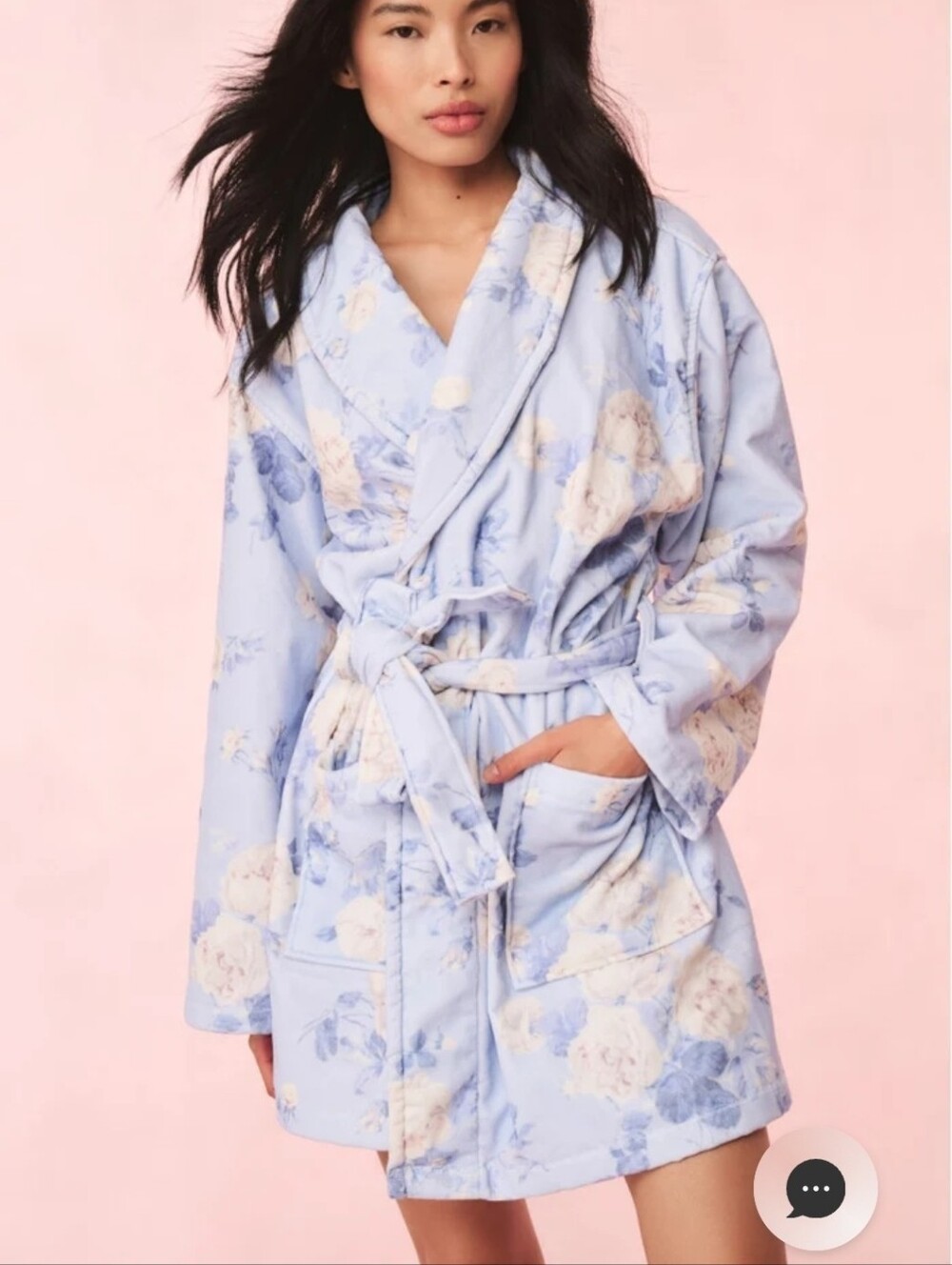 LoveShackFancy Indie Terry Cloth Floral Bath Robe Whisper Blue XS/S